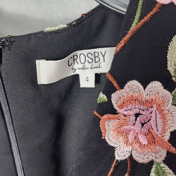 Crosby Womens Dress Midi Black Embroidered Floral Mollie Burch- Size 4 - Picture 8 of 13